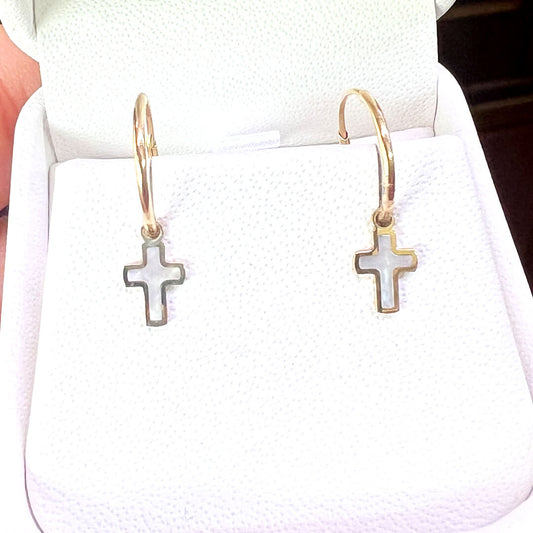 Aretes con Cruces y Madre Perla 14k