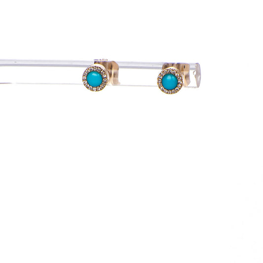 Aretes con Turquesa 0.25qts y Halo de Diamantes Naturales 0.06qts
