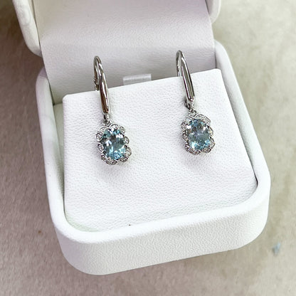 Aretes con con Aguamarina y Diamantes Naturales 0.08qts