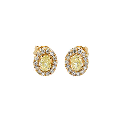 Aretes de Diamantes Naturales Ovales con Halo