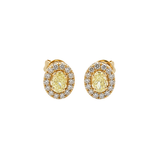 Aretes de Diamantes Naturales Ovales con Halo