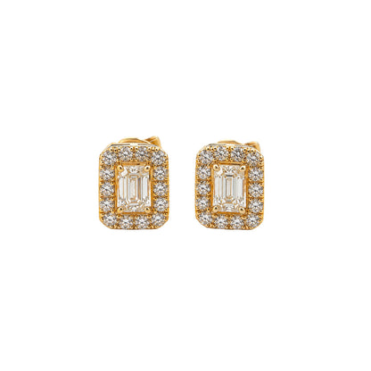 Aretes de Diamantes Naturales Rectangular con Halo