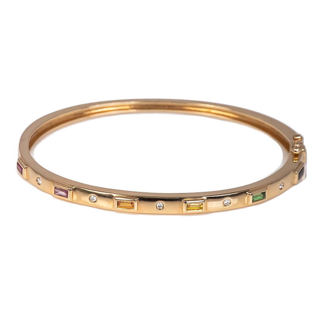 Brazalete 14k con Zafiros de Color y Diamantes Naturales