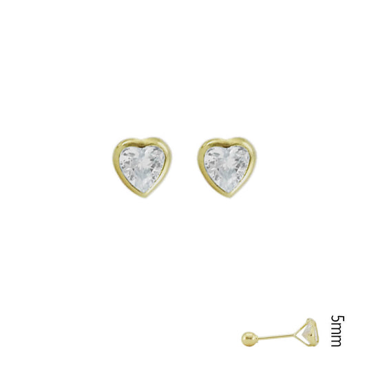 Corazón con Bisel Circonia Broquel Aretes de Niña 14k