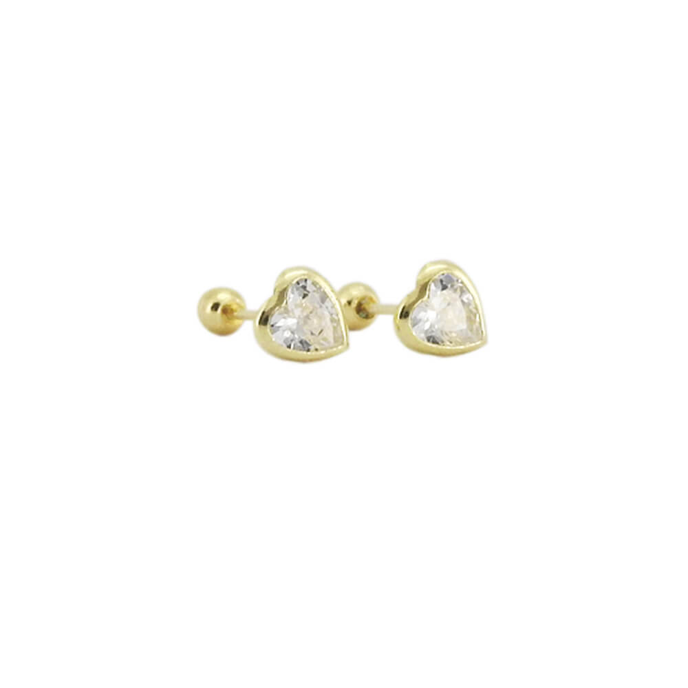 Corazón con Bisel Circonia Broquel Aretes de Niña 14k