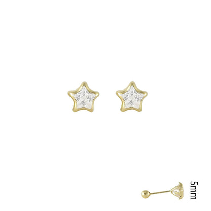 Estrella con Bisel Circonia Broquel Arete de Niña 14k