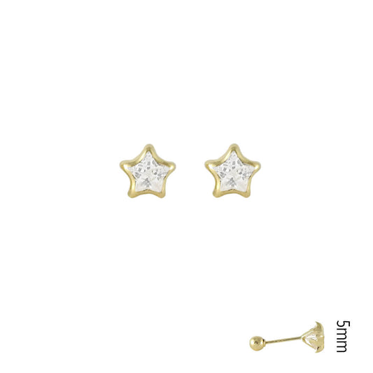 Estrella con Bisel Circonia Broquel Arete de Niña 14k