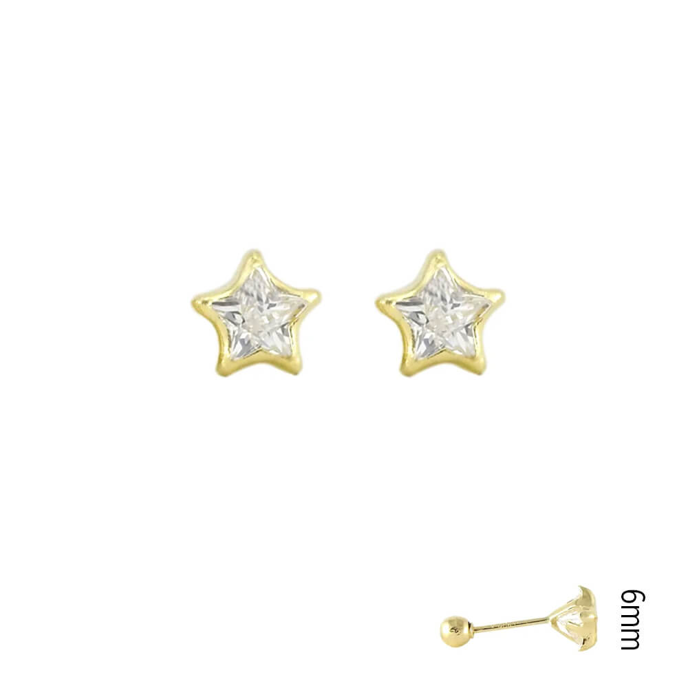 Estrella con Bisel Circonia Broquel Arete de Niña 14k