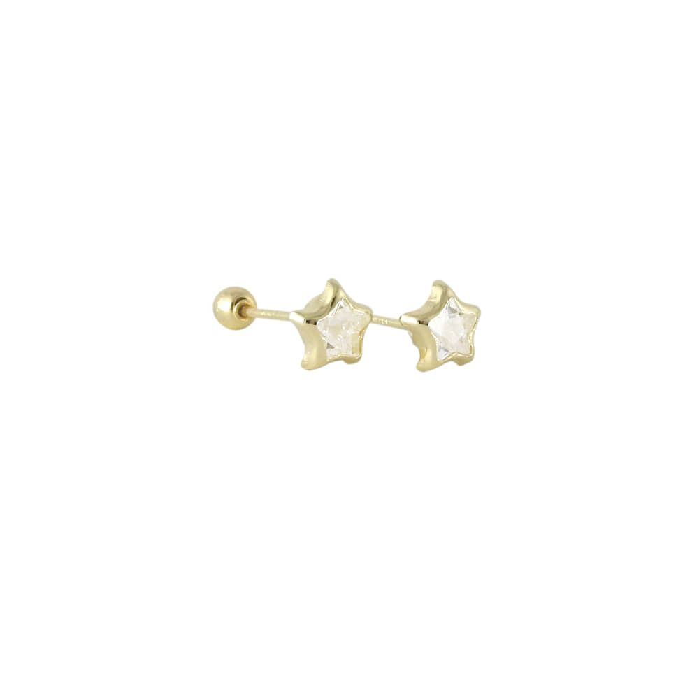 Estrella con Bisel Circonia Broquel Arete de Niña 14k