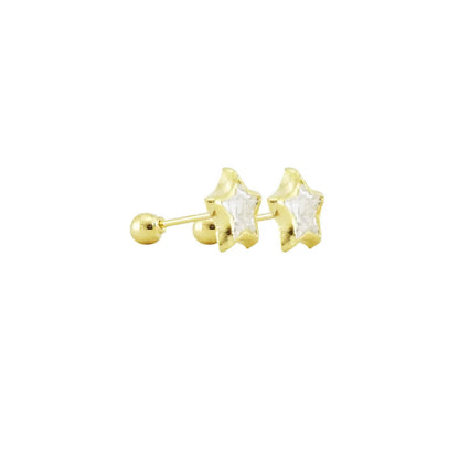 Estrella con Bisel Circonia Broquel Arete de Niña 14k
