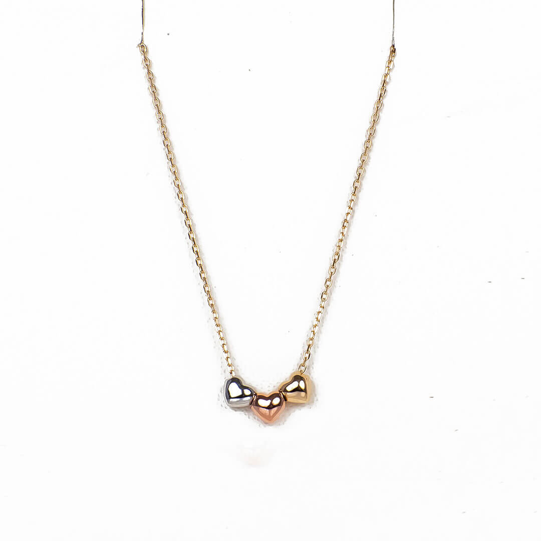 Cadena con Dijes de Corazones de 3 Oros