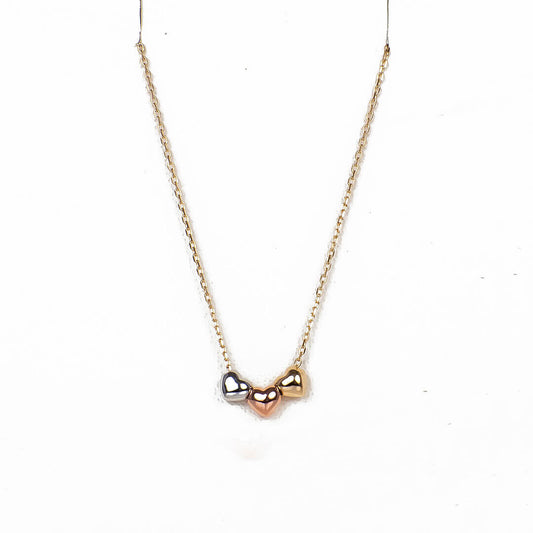 Cadena con Dijes de Corazones de 3 Oros
