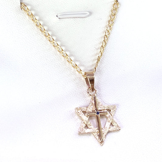 Cadena con Tejido Barbado y Dije Estrella David 14k