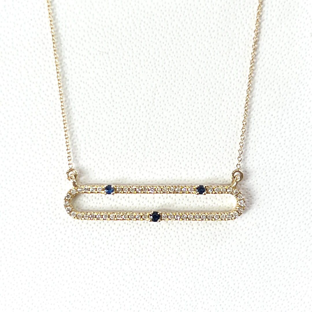 Collar con Dije Oval de Diamantes 0.18qts y Zafiros Naturales 0.05qts