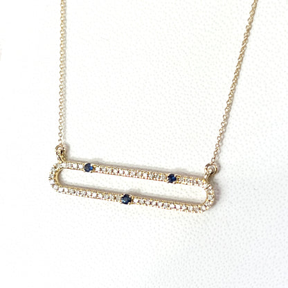 Collar con Dije Oval de Diamantes 0.18qts y Zafiros Naturales 0.05qts