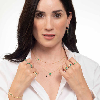 Collar con Dije de Esmeralda 0.60qts forma de Gota y Diamantes 0.15qts