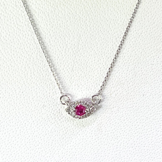 Collar con Dije de Ojito con Rubí Nat. 0.03qts y Diamantes Naturales 0.07qts