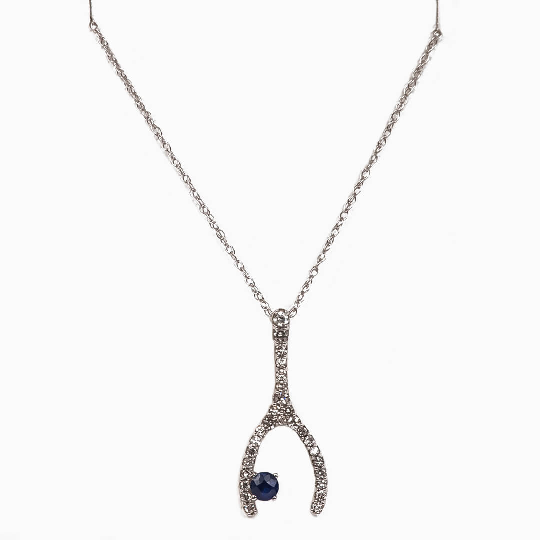Collar de Huesito de la Suerte con Zafiro Natural y Diamantes Naturales 0.18qts