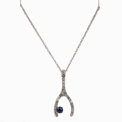 Collar de Huesito de la Suerte con Zafiro Natural y Diamantes Naturales 0.18qts