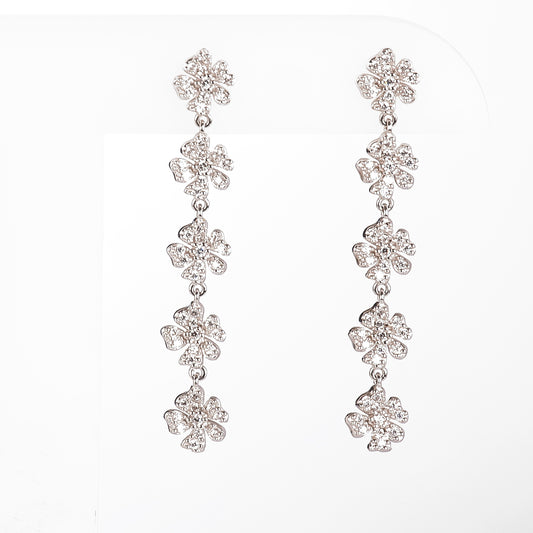 Aretes con Flores Colgantes y Circonia Cúbica 14k