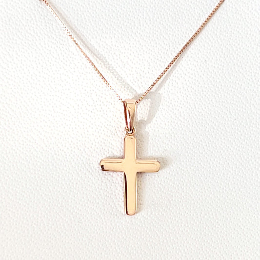 Cruz con Cadena Minimalista con Oro Rosa 14k