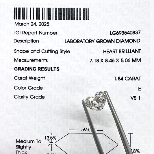 Diamante de Laboratorio Corte Corazón 1.84qts