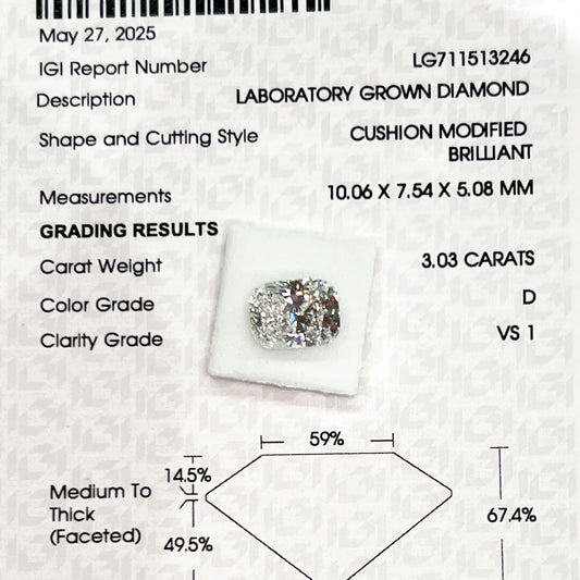 Diamante de Laboratorio Corte Cushion 3.03qts