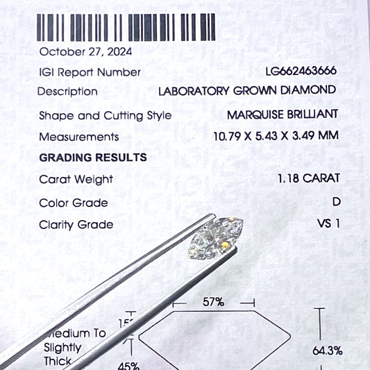 Diamante de Laboratorio Corte Marquise 1.18qts