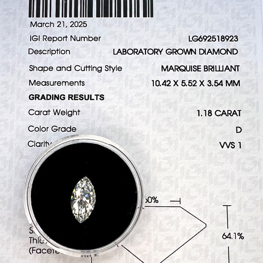 Diamante de Laboratorio Corte Marquise 1.18qts