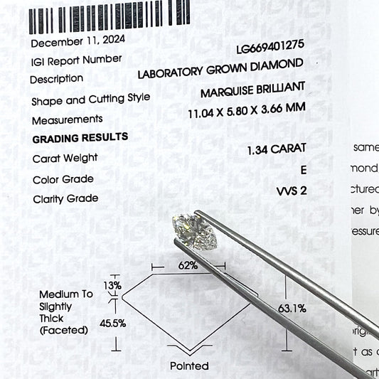 Diamante de Laboratorio Corte Marquise 1.34qts