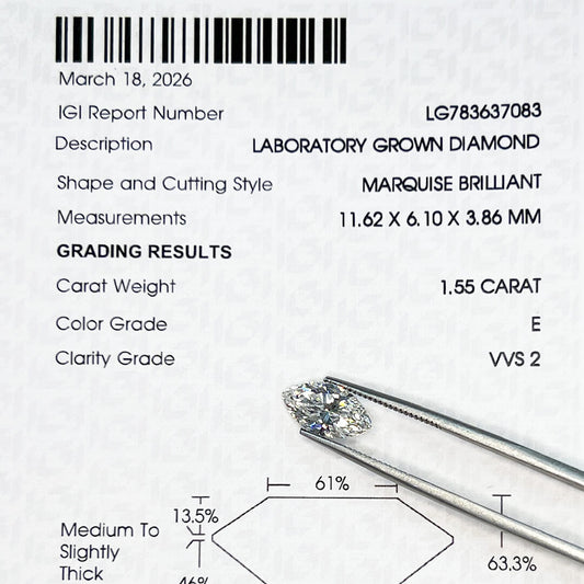 Diamante de Laboratorio Corte Marquise 1.55qts