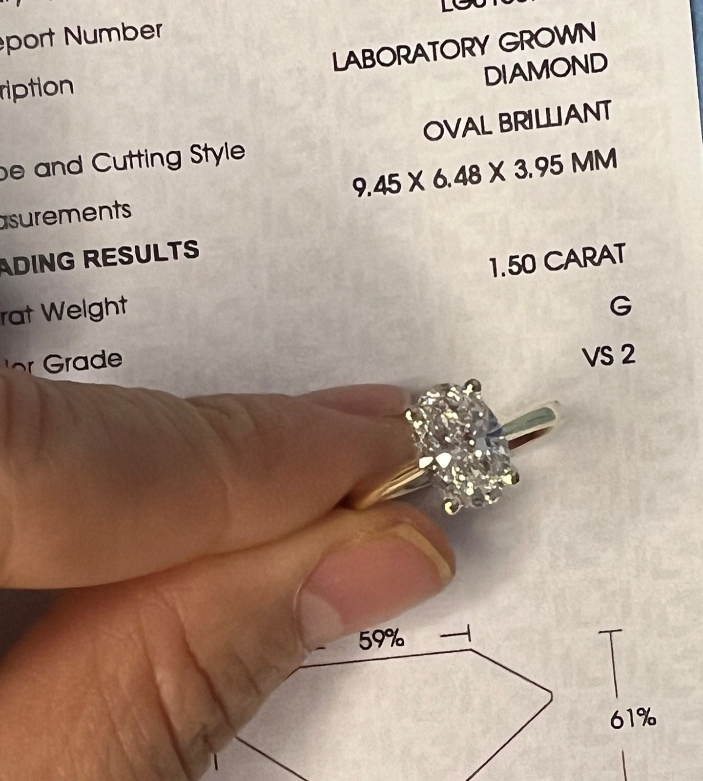 Solitario Diamante de Laboratorio Corte Oval 1.50qts