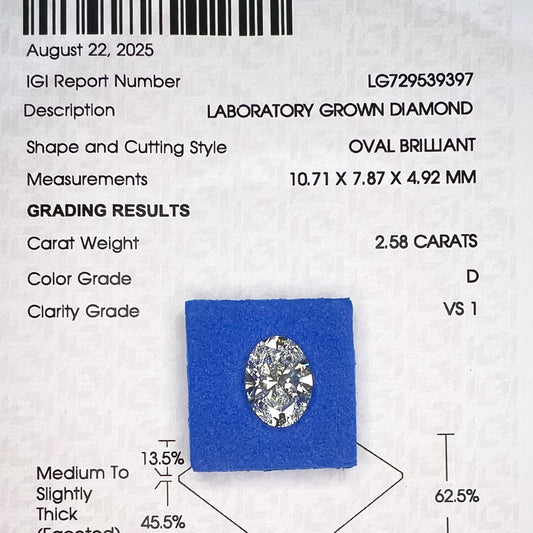 Diamante de Laboratorio Corte Oval 2.58qts
