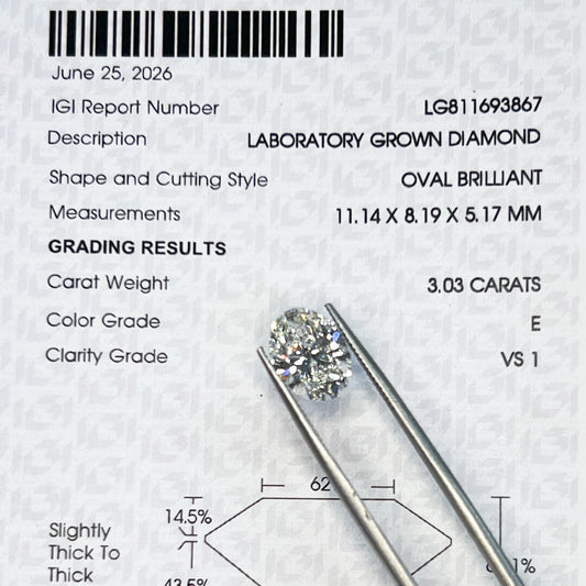 Diamante de Laboratorio Corte Oval 3.03qts