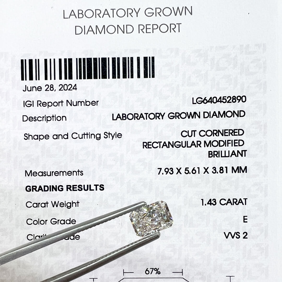 Diamante de Laboratorio Corte Radiante 1.43qts