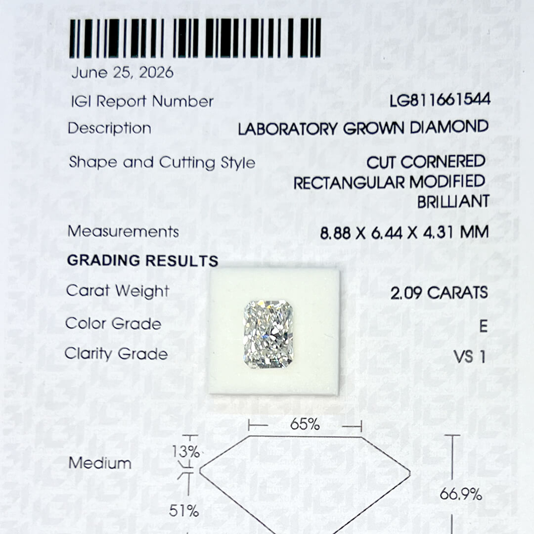 Diamante de Laboratorio Corte Radiante 2.09qts