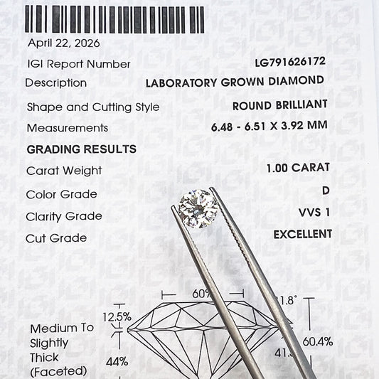 Diamante de Laboratorio Corte Redondo 1.00qts