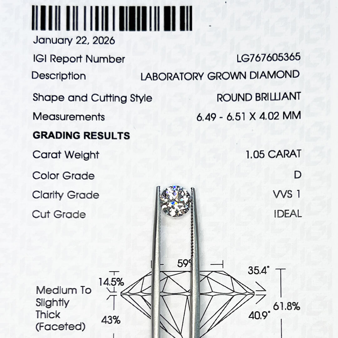 Diamante de Laboratorio Corte Redondo 1.05qts