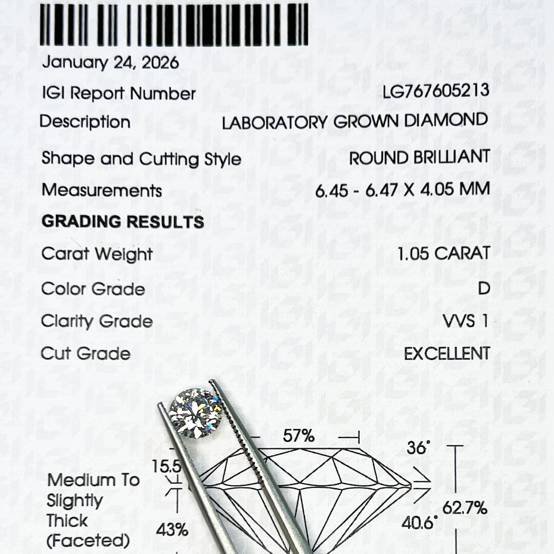 Diamante de Laboratorio Corte Redondo 1.05qts