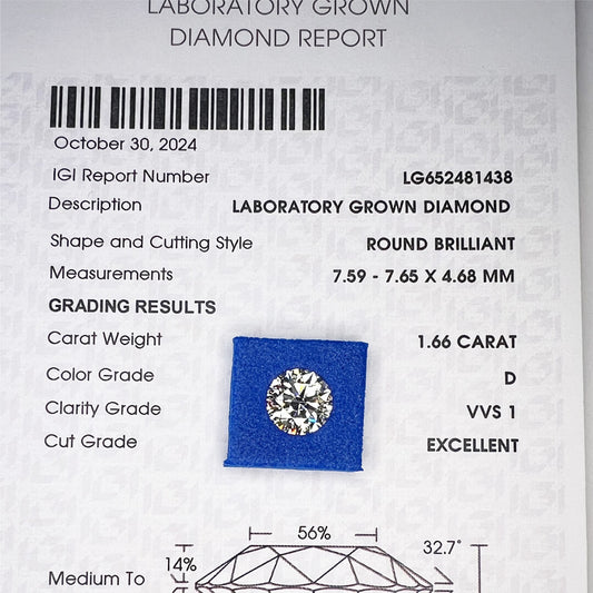 Diamante de Laboratorio Corte Redondo 1.66qts