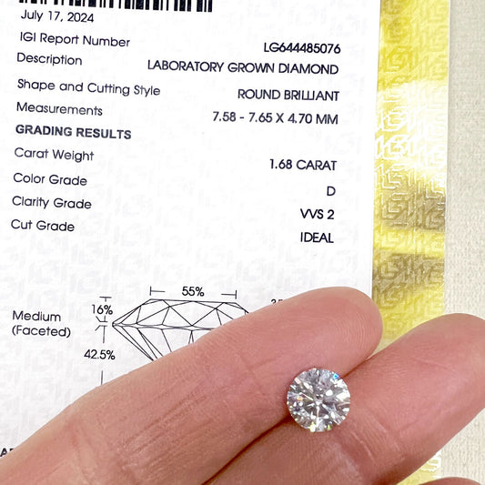 Diamante de Laboratorio Corte Redondo 1.68qts