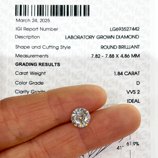 Diamante de Laboratorio Corte Redondo 1.84qts
