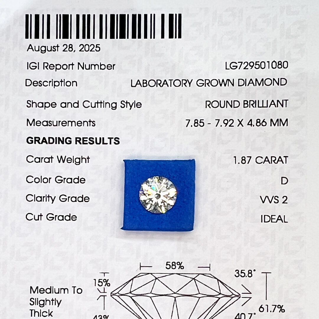 Diamante de Laboratorio Corte Redondo 1.87qts