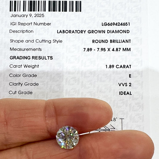 Diamante de Laboratorio Corte Redondo 1.89qts