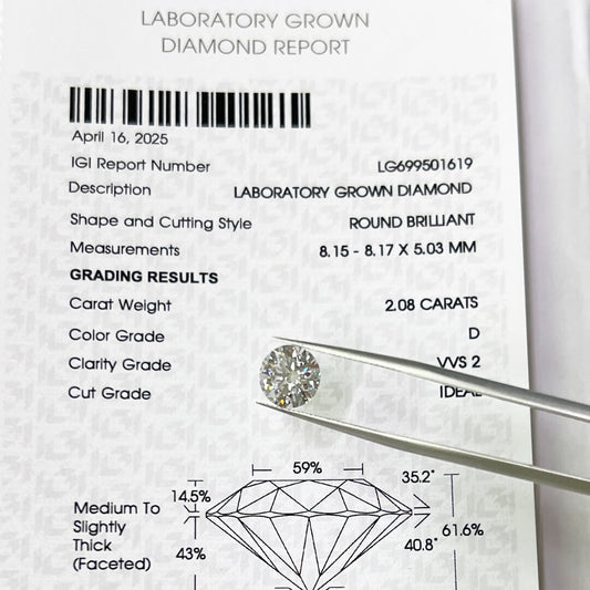 Diamante de Laboratorio Corte Redondo 2.08qts