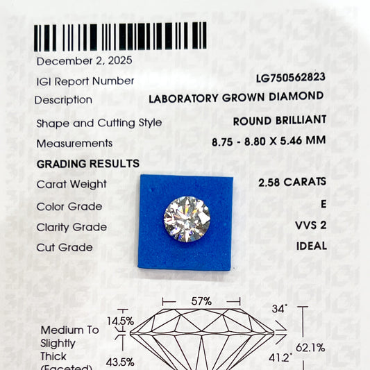 Diamante de Laboratorio Corte Redondo 2.58qts