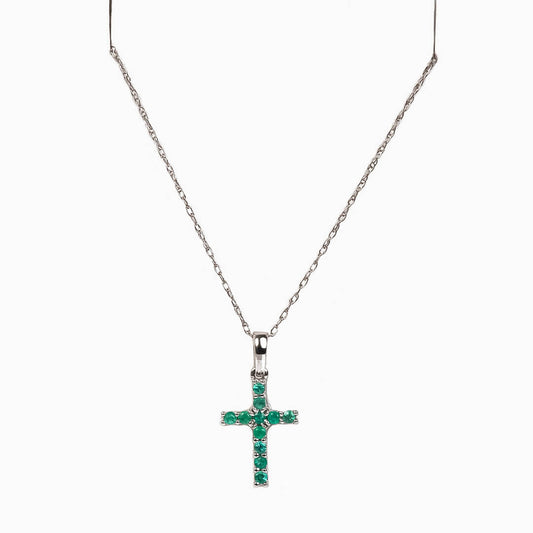 Dije con Cruz y Esmeradas Naturales 0.14qts y Cadena