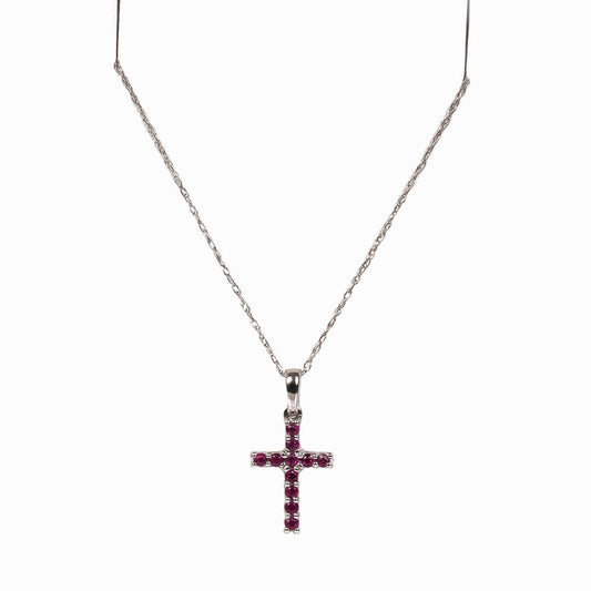 Dije con Cruz y Rubíes Naturales 0.14qts y Cadena