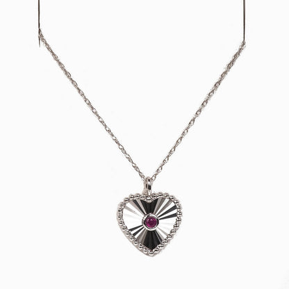 Dije de Corazón con Rubí 0.10qts y Cadena