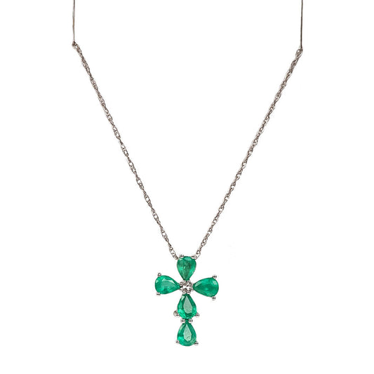 Dije de Cruz con Esmeralda y Cadena